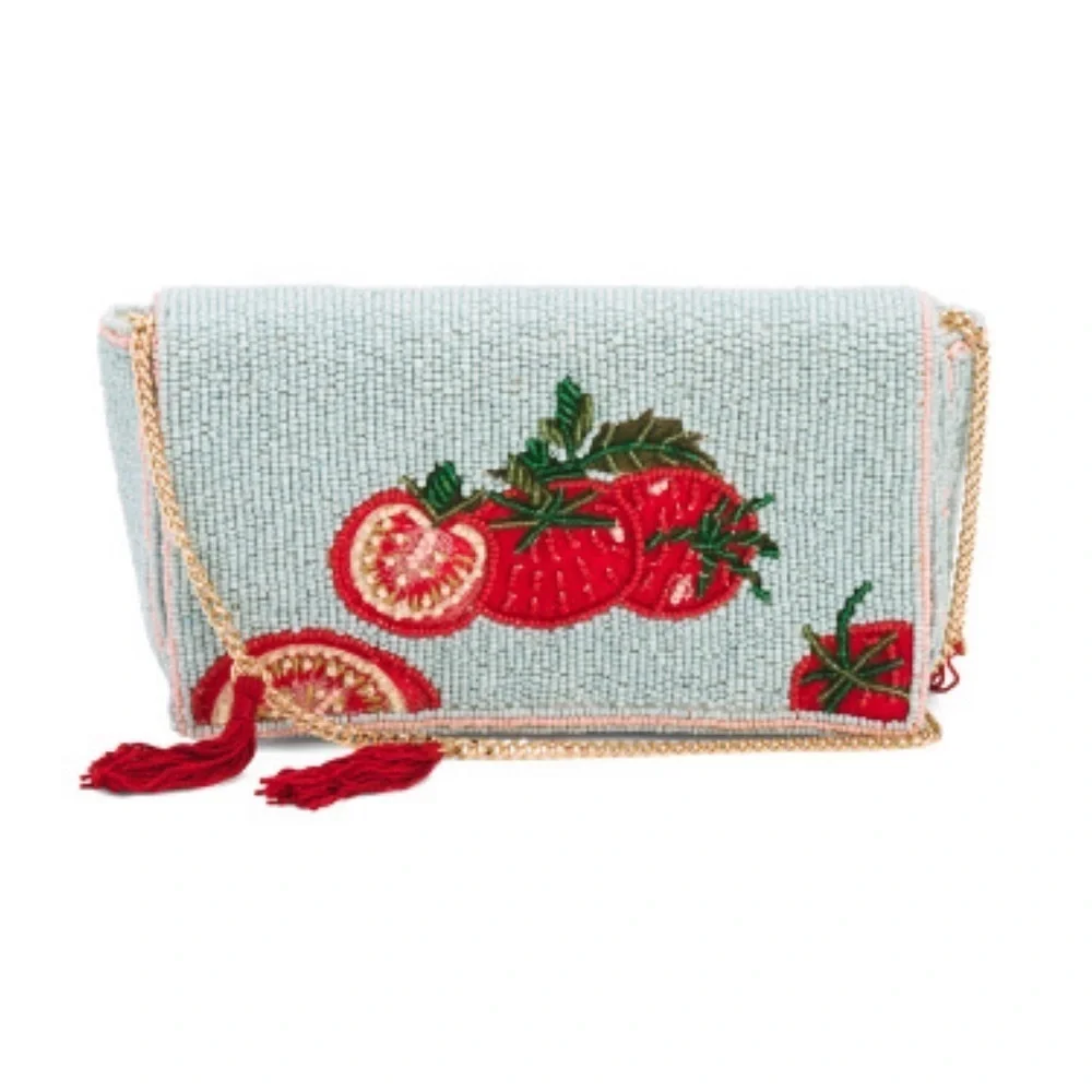 🍅MADE IN INDIA BEAUTIFUL VIRAL Handmade Tomato Beaded Sling Bag-NWT🍅